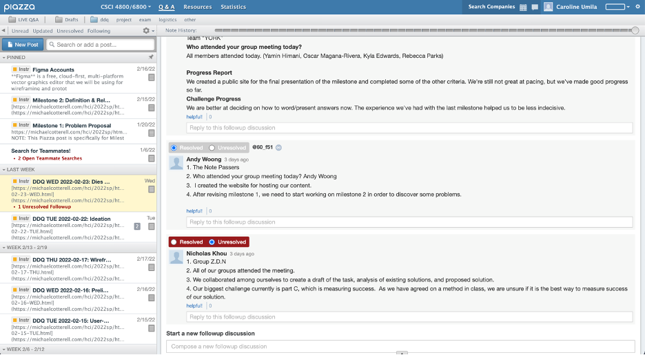 a screen cap of the piazza interface